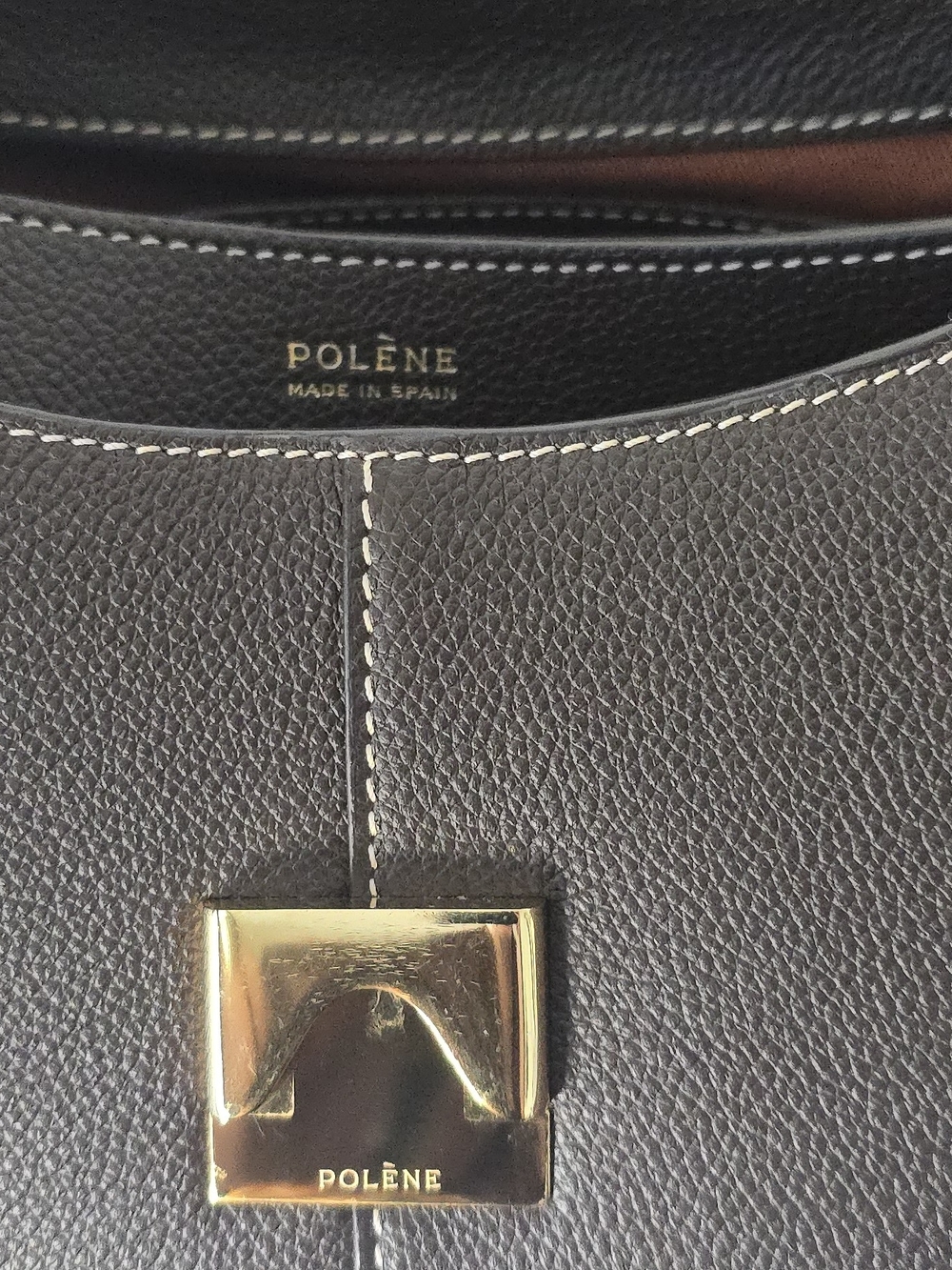 Polène Mokki Ebony Grained Leather Bag Purse - Picture 6 of 9